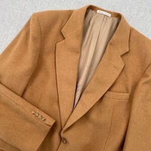 VTG 90s Austin Leeds Camel Hair Blazer Sport Coat 46L Tan USA Tailored Classic